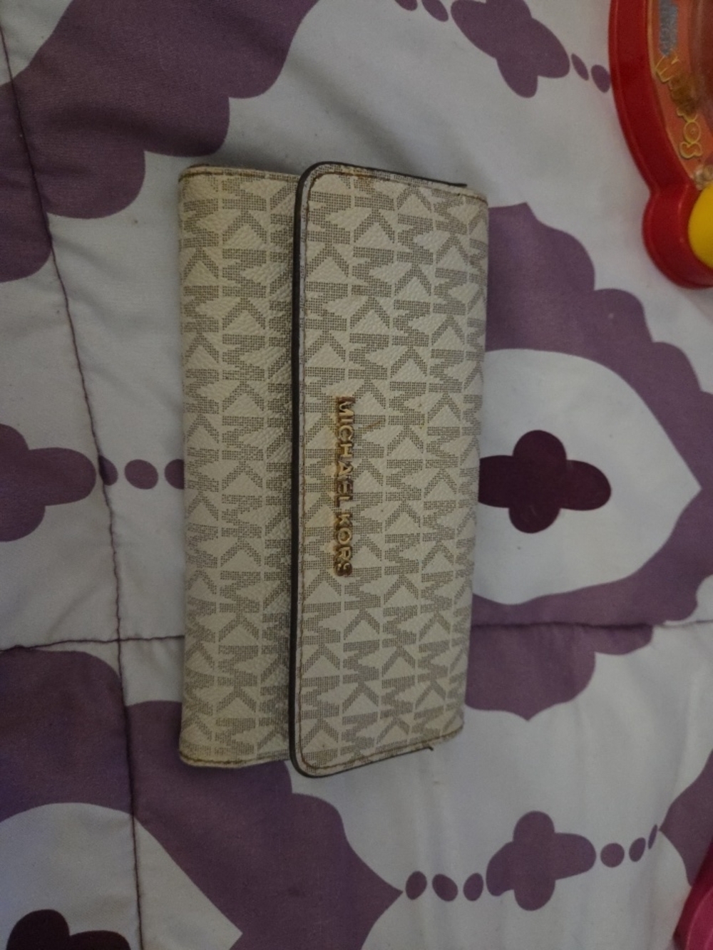 Michael Kors Cream Logo-Print Continental Wallet with Gold Hardware